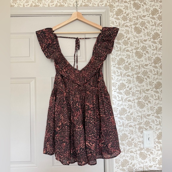 Anthropologie Open Back Ruffle Mini Dress | Size M | Boho Print - Picture 5 of 11